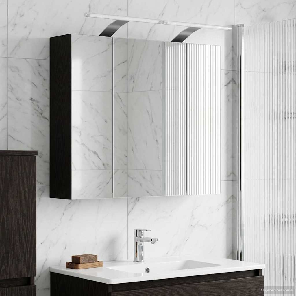 vidaXL Szafka z lustrem do łazienki Czarny Dąb 60 x 14,5 x 50 cm