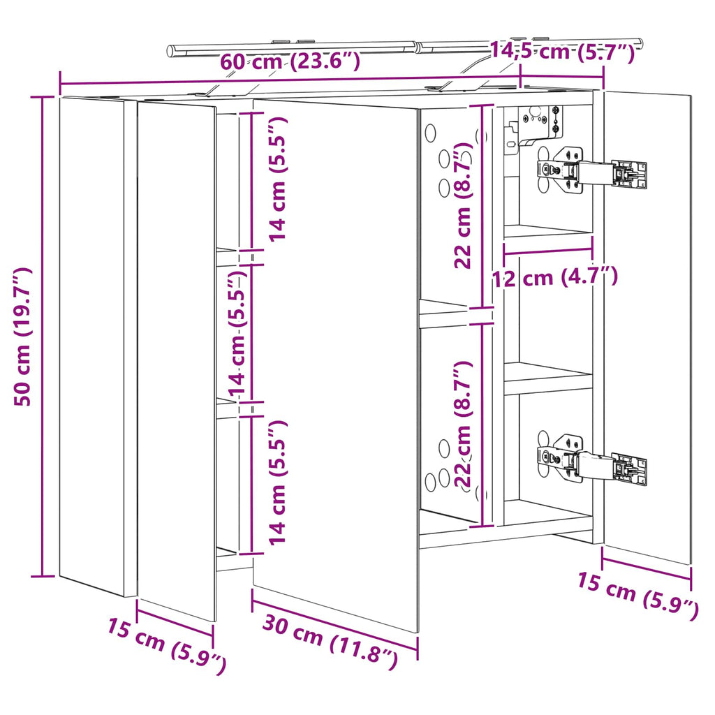 vidaXL Szafka z lustrem do łazienki Betonowy szary 60 x 14,5 x 50 cm