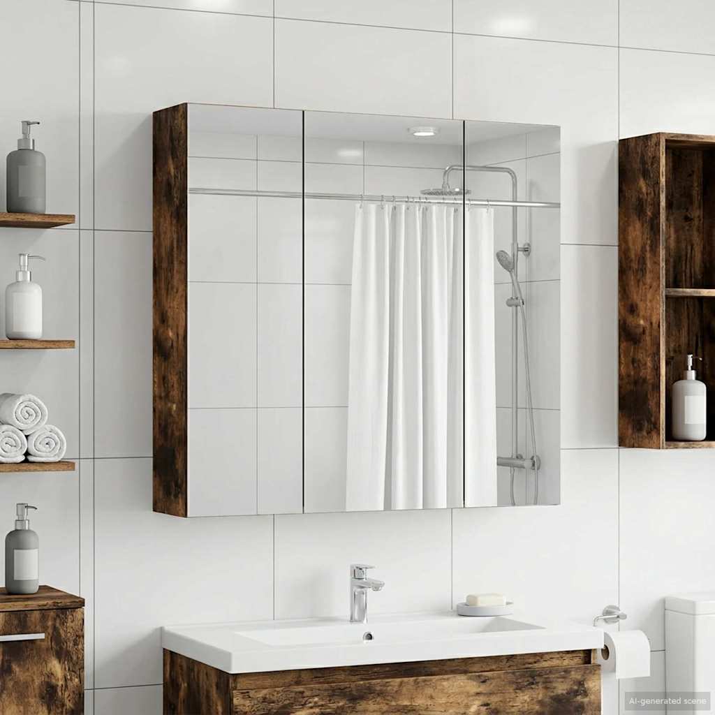 vidaXL Szafka z lustrem do łazienki Dąb wędzony 70 x 14,5 x 70 cm