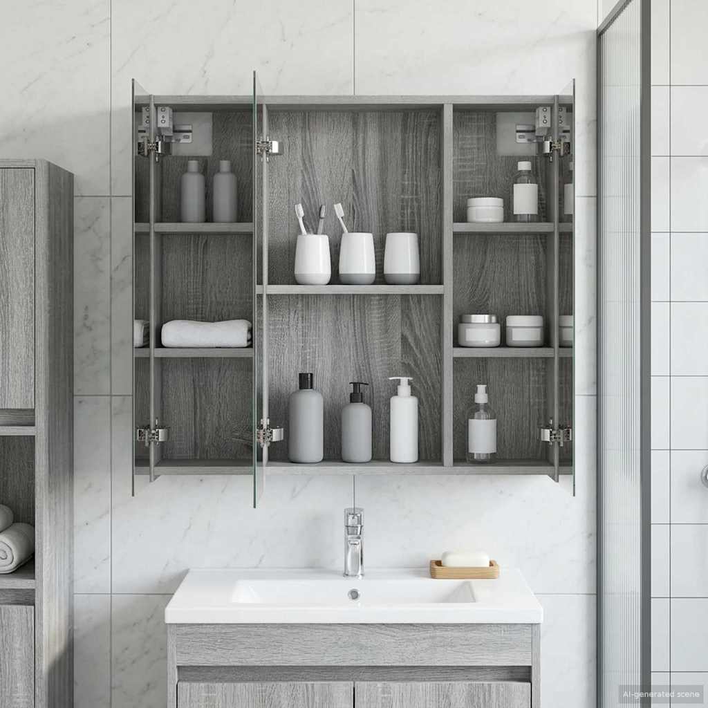 vidaXL Szafka z lustrem do łazienki Szary Sonoma 70 x 14,5 x 70 cm