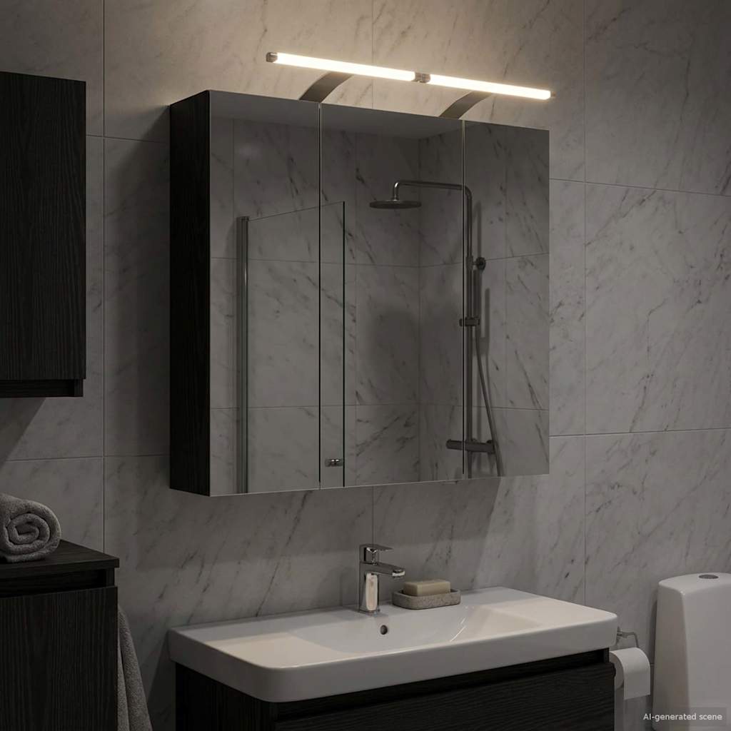 vidaXL Szafka z lustrem do łazienki Czarny Dąb 70 x 14,5 x 70 cm