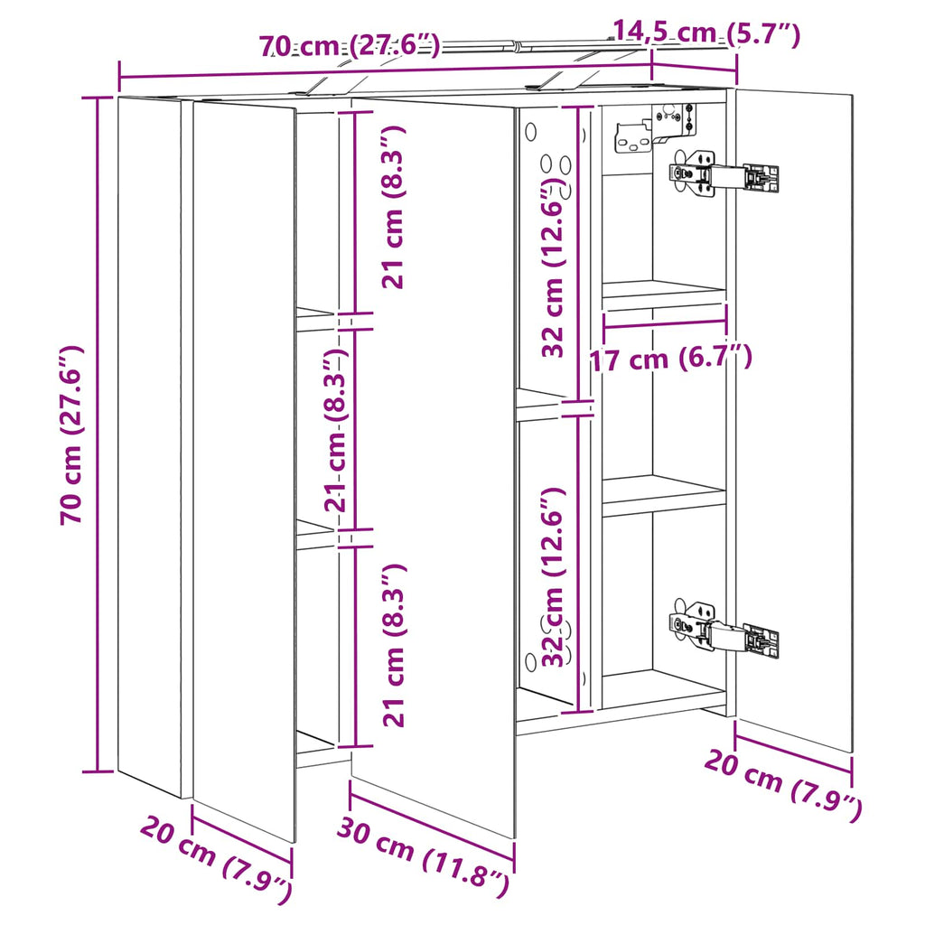 vidaXL Szafka z lustrem do łazienki Stare drewno 70 x 14,5 x 70 cm