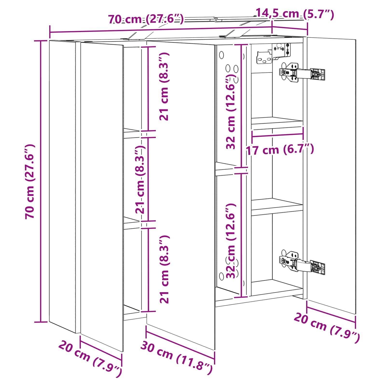 vidaXL Szafka z lustrem do łazienki Stare drewno 70 x 14,5 x 70 cm