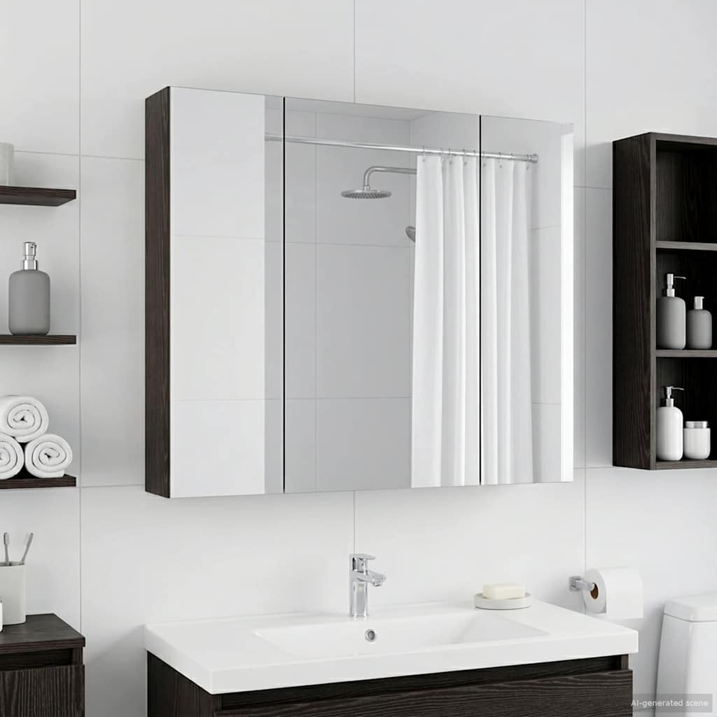 vidaXL Szafka z lustrem do łazienki Czarny Dąb 80 x 14.5 x 70 cm