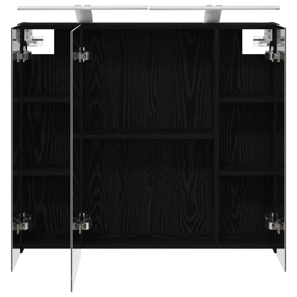 vidaXL Szafka z lustrem do łazienki Czarny Dąb 80 x 14.5 x 70 cm