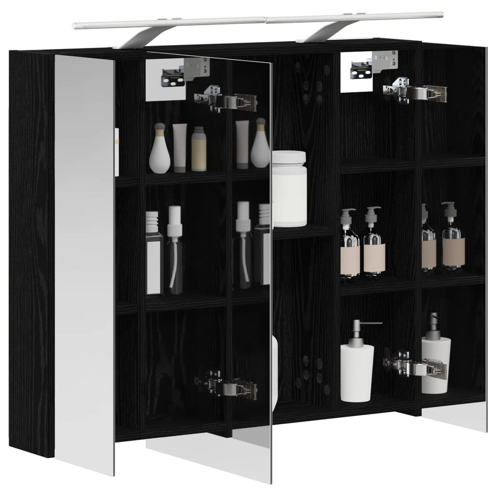 vidaXL Szafka z lustrem do łazienki Czarny Dąb 80 x 14.5 x 70 cm