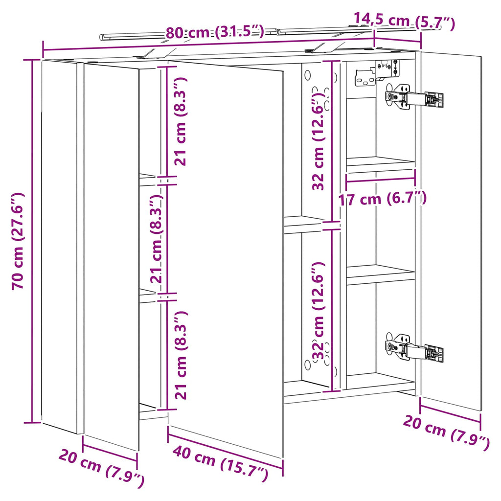 vidaXL Szafka z lustrem do łazienki Betonowy szary 80 x 14.5 x 70 cm
