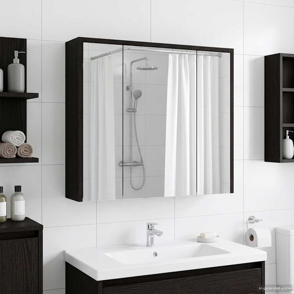 vidaXL Szafka z lustrem do łazienki Czarny Dąb 63,5 x 16 x 62,5 cm