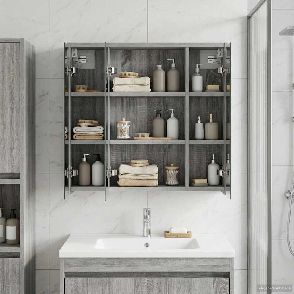 vidaXL Szafka z lustrem do łazienki Szary Sonoma 63,5 x 16 x 62,5 cm