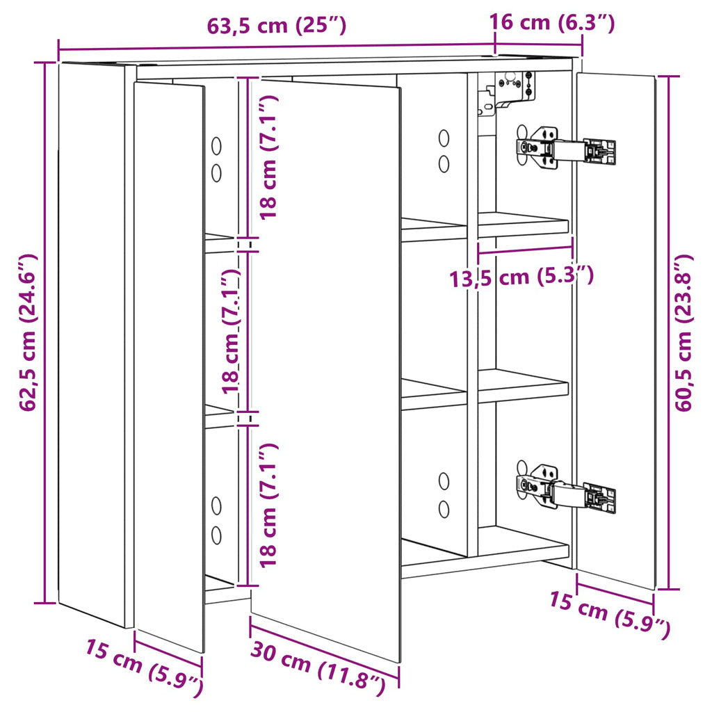 vidaXL Szafka z lustrem do łazienki Stare drewno 63,5 x 16 x 62,5 cm