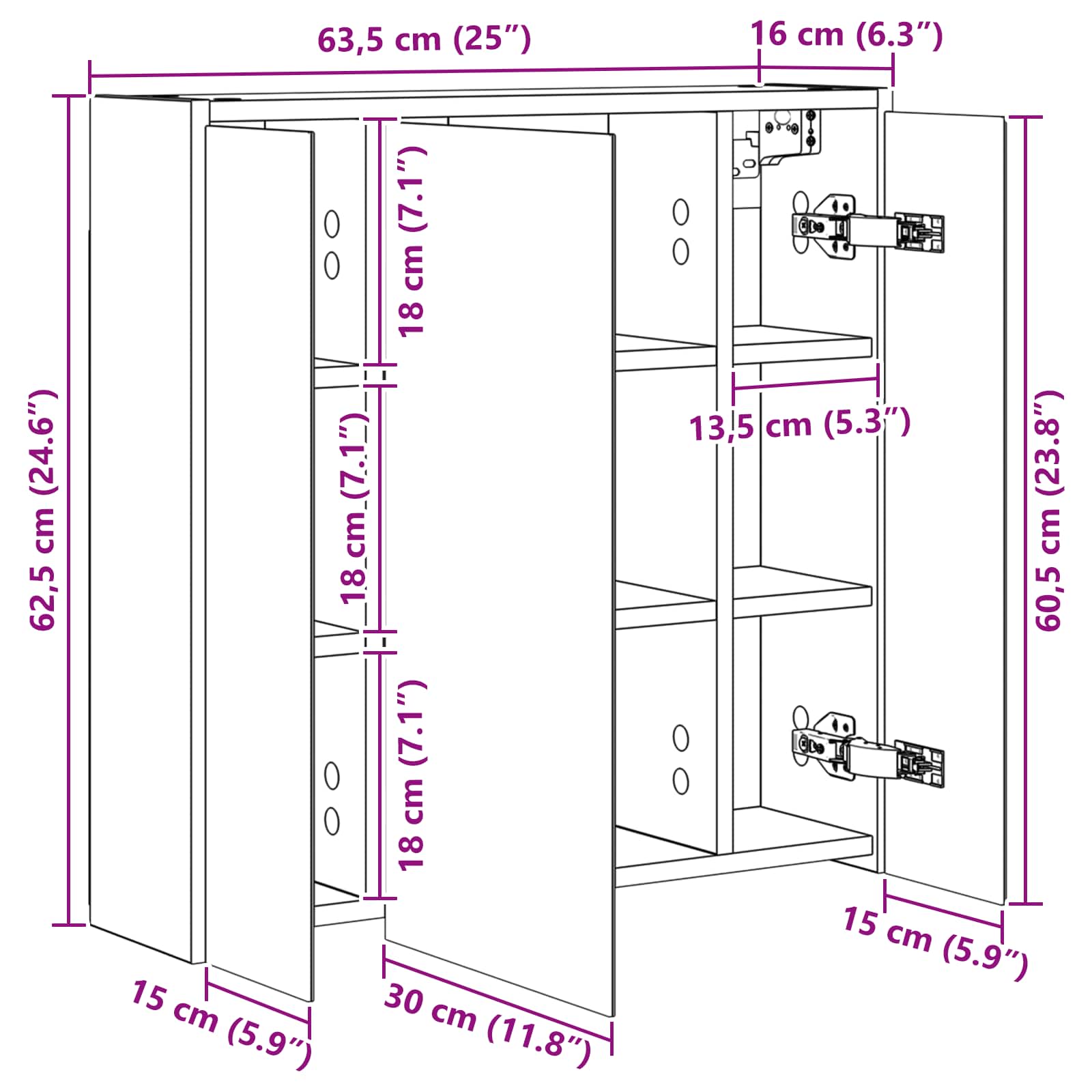 vidaXL Szafka z lustrem do łazienki Stare drewno 63,5 x 16 x 62,5 cm
