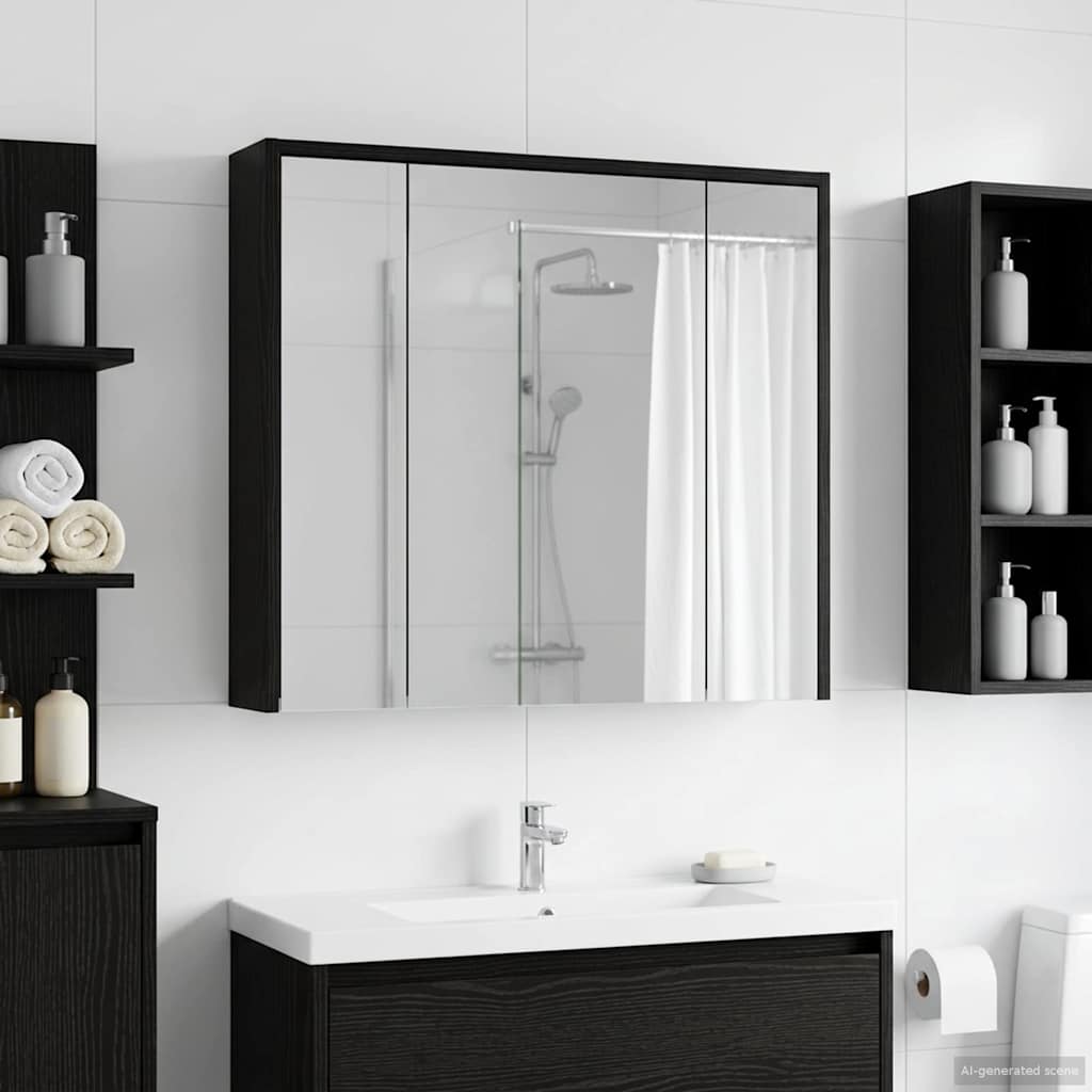 vidaXL Szafka z lustrem do łazienki Czarny Dąb 73,5 x 16 x 62,5 cm