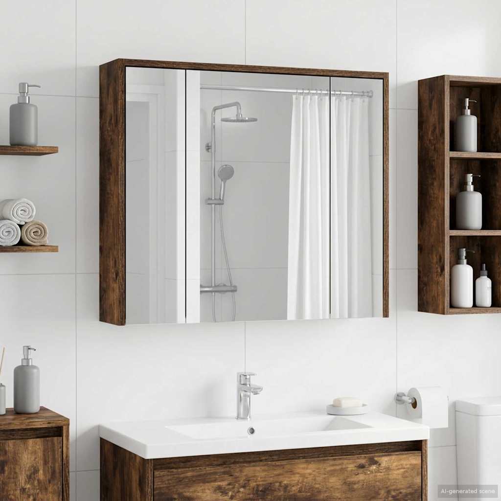 vidaXL Szafka z lustrem do łazienki Dąb wędzony 73,5 x 16 x 62,5 cm