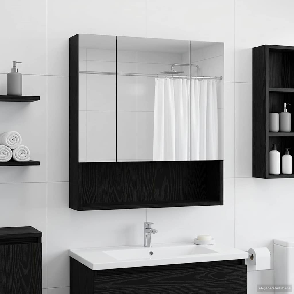 vidaXL Szafka z lustrem do łazienki Czarny Dąb 60 x 14.5 x 70 cm