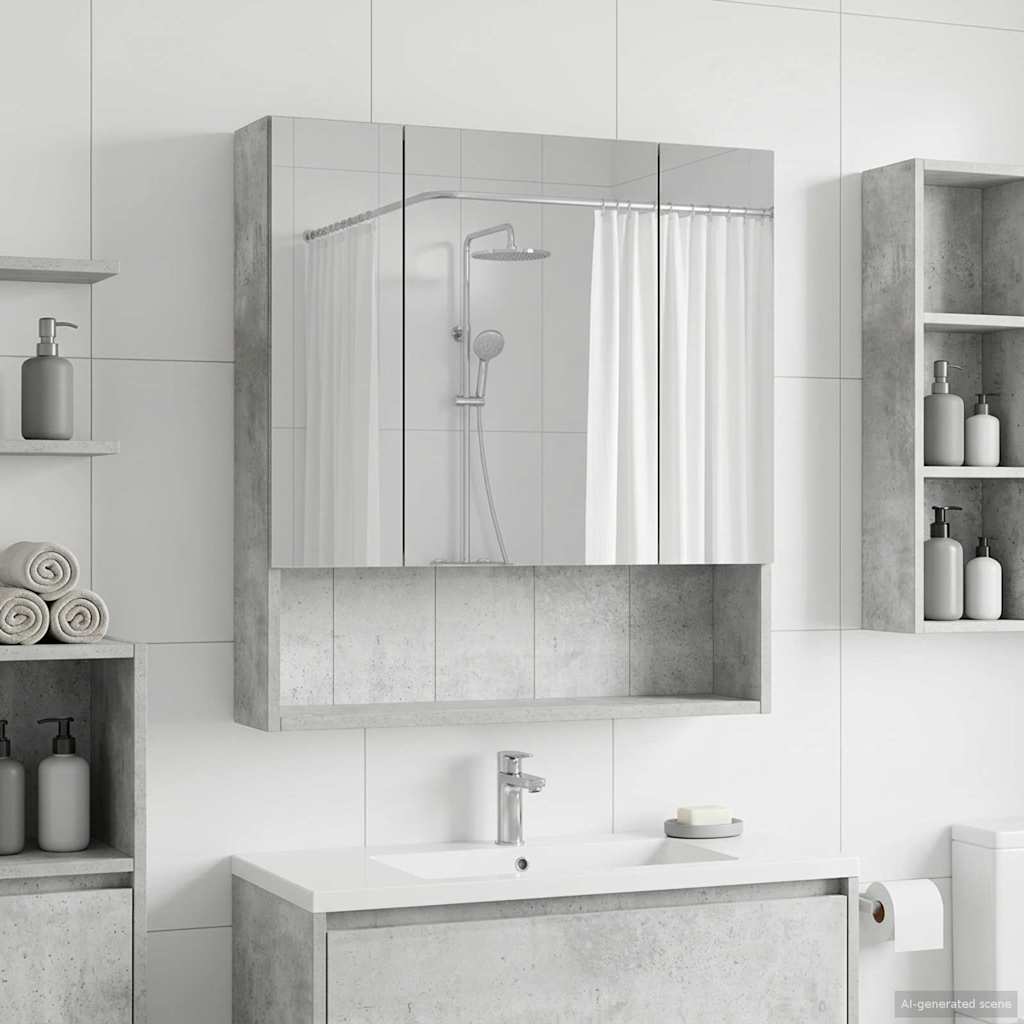 vidaXL Szafka z lustrem do łazienki Betonowy szary 60 x 14.5 x 70 cm