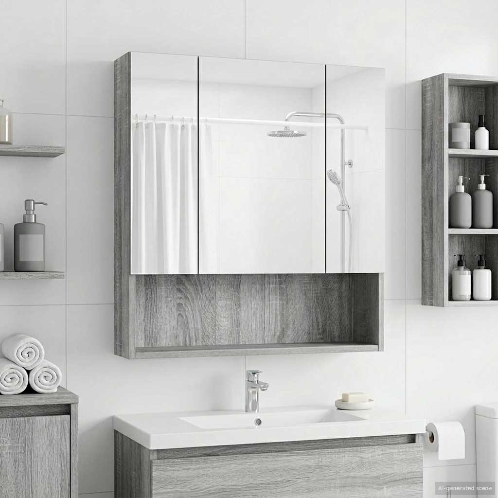 vidaXL Szafka z lustrem do łazienki Szary Sonoma 60 x 14.5 x 70 cm