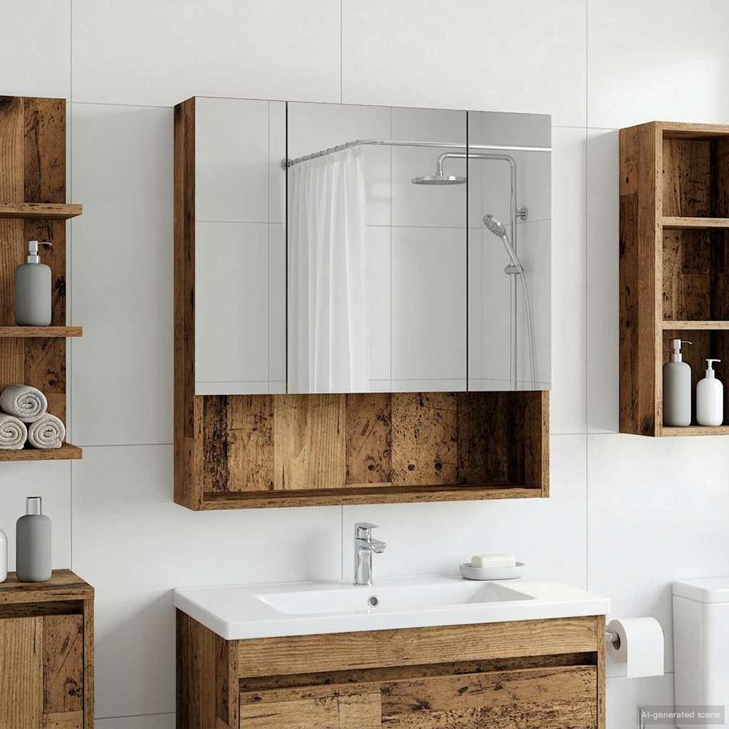 vidaXL Szafka z lustrem do łazienki Stare drewno 60 x 14.5 x 70 cm