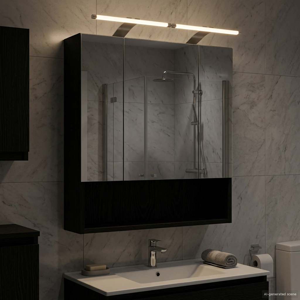 vidaXL Szafka z lustrem do łazienki Czarny Dąb 60 x 14.5 x 70 cm