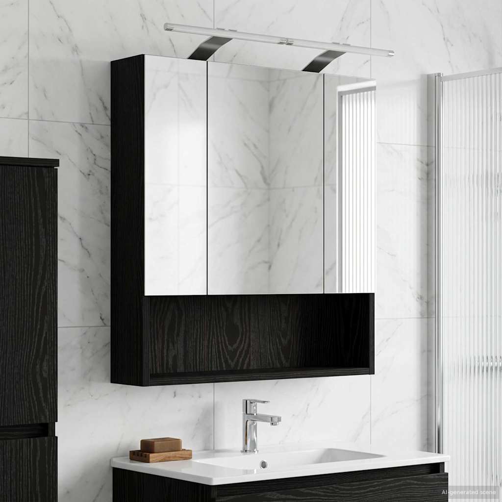 vidaXL Szafka z lustrem do łazienki Czarny Dąb 60 x 14.5 x 70 cm