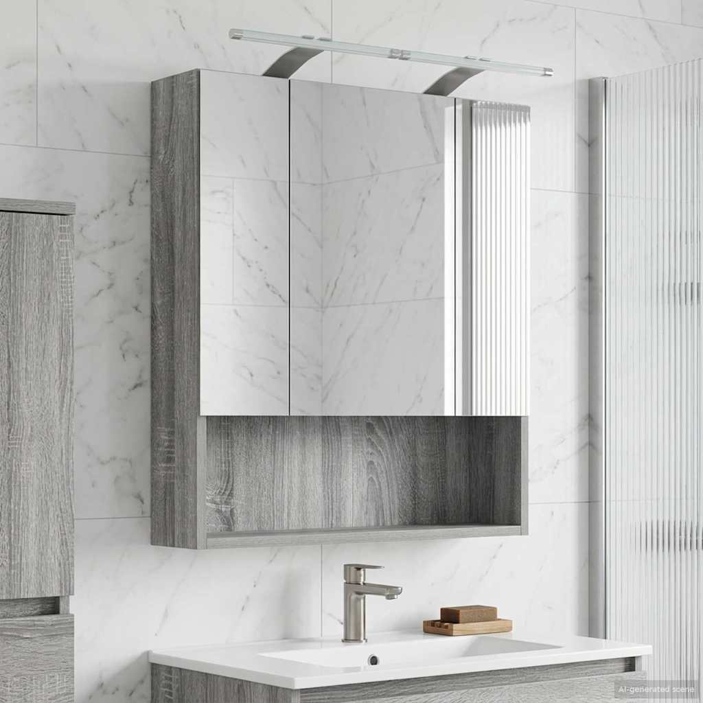vidaXL Szafka z lustrem do łazienki Szary Sonoma 60 x 14.5 x 70 cm