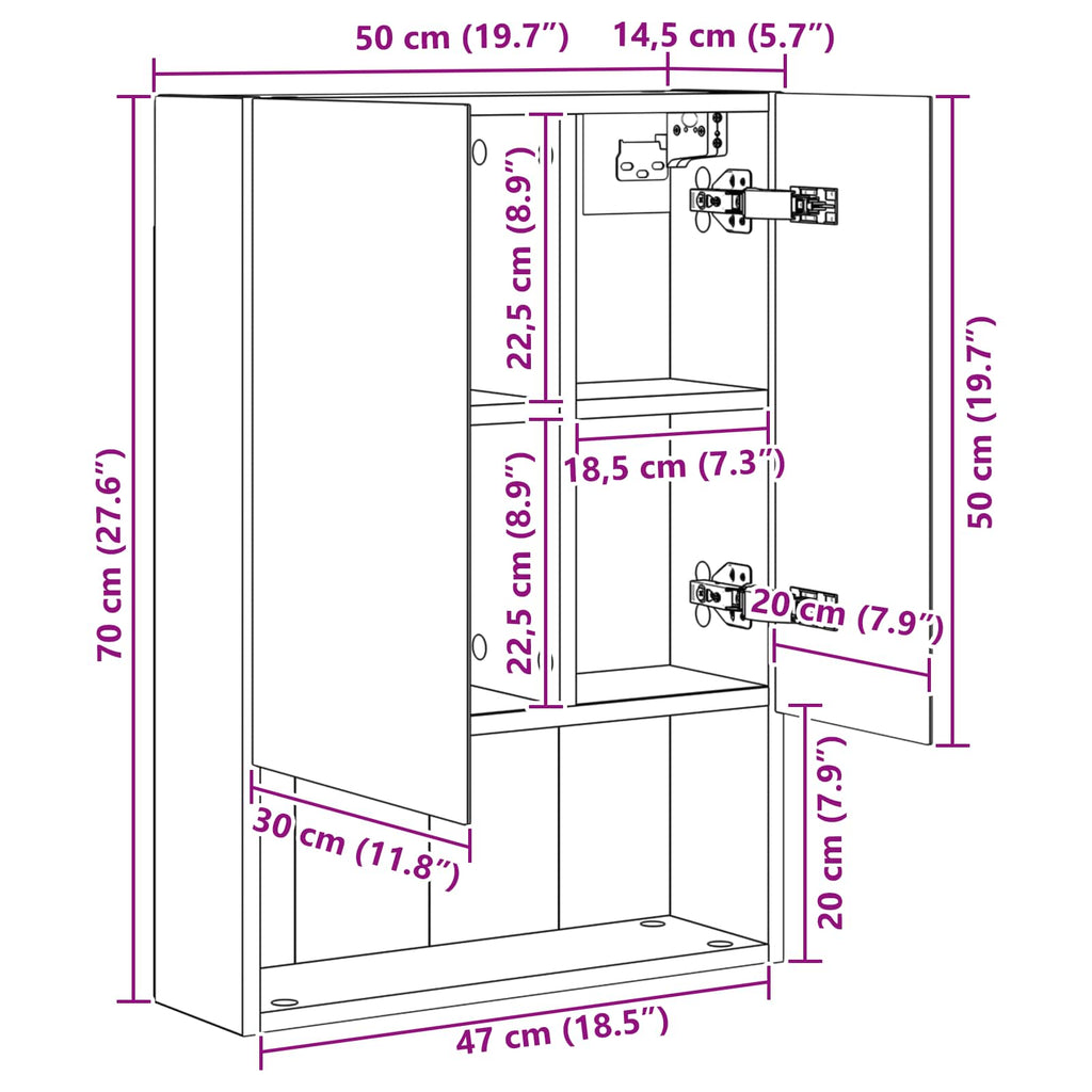 vidaXL Szafka z lustrem do łazienki z półką Biały 50 x 14,5 x 70 cm