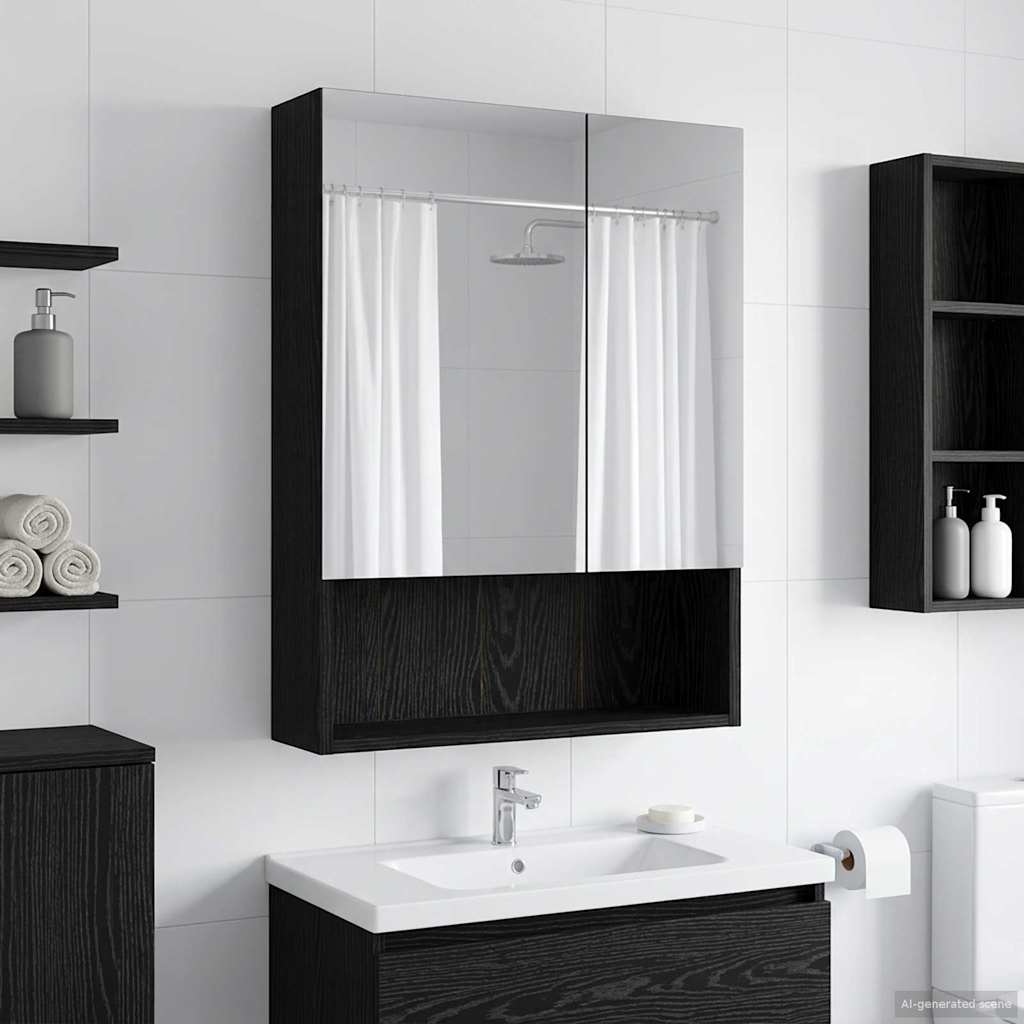 vidaXL Szafka z lustrem do łazienki Czarny Dąb 50 x 14,5 x 70 cm