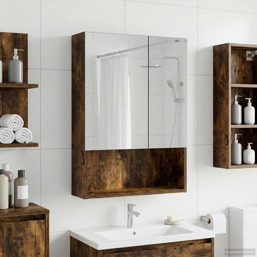 vidaXL Szafka z lustrem do łazienki Dąb wędzony 50 x 14,5 x 70 cm