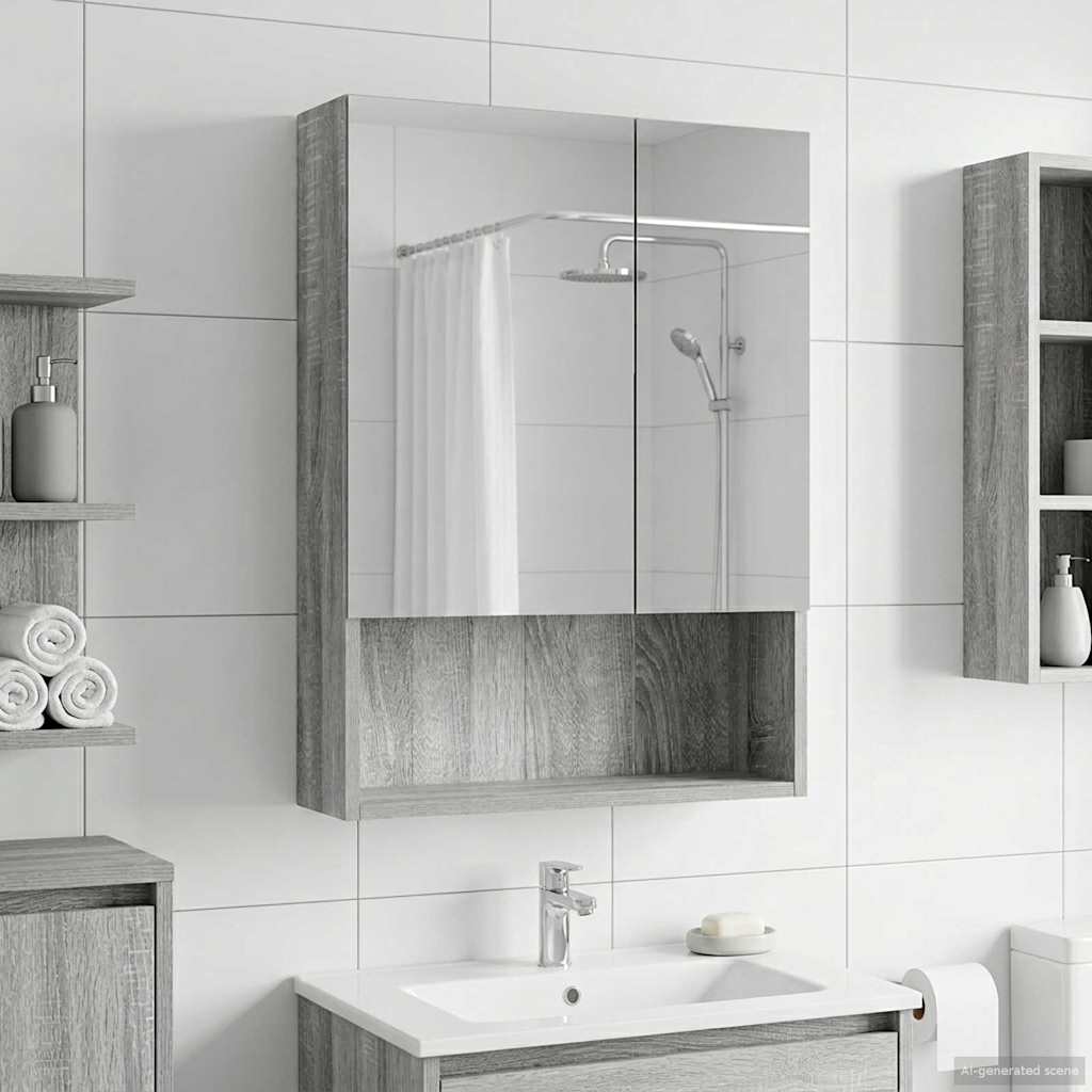 vidaXL Szafka z lustrem do łazienki Szary Sonoma 50 x 14,5 x 70 cm