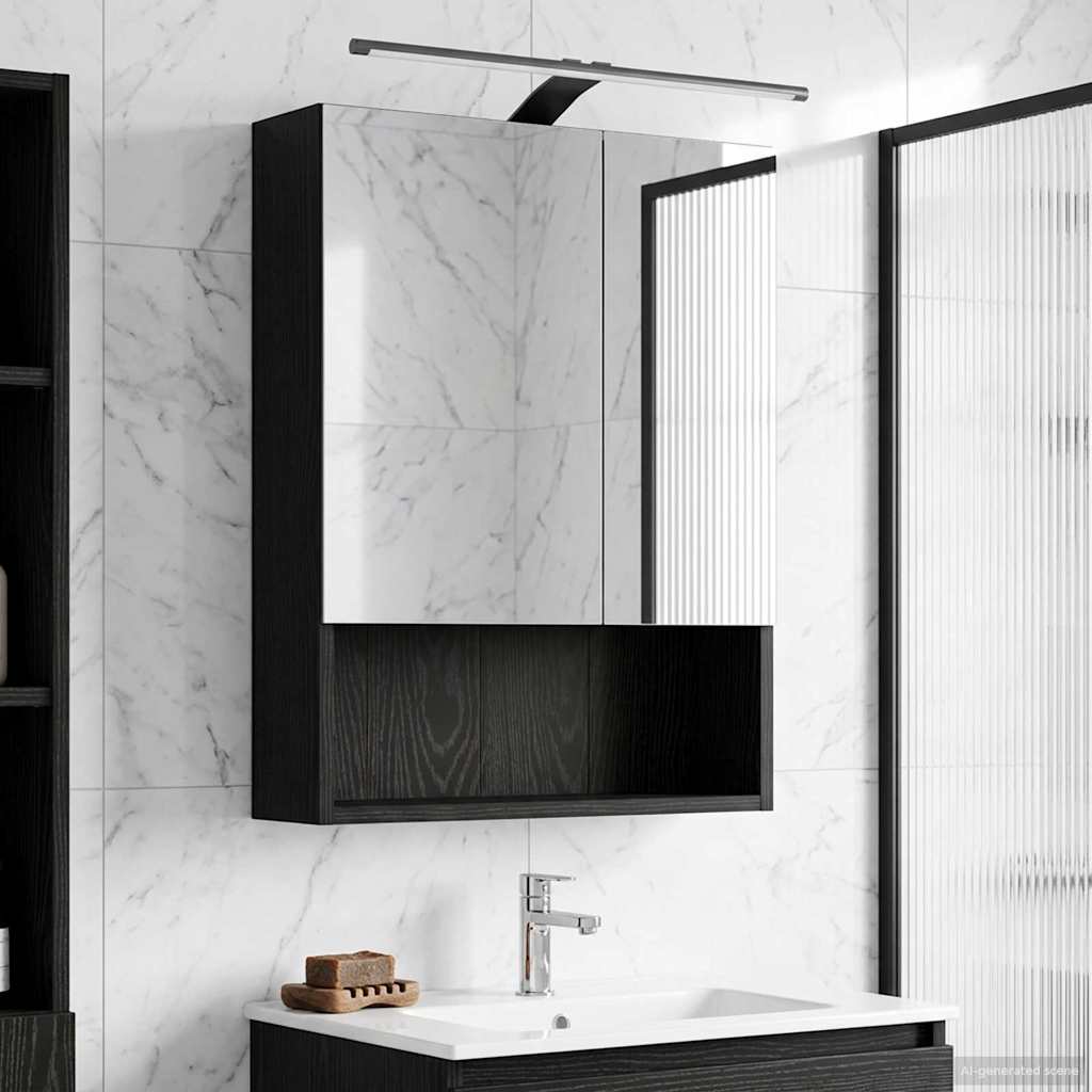 vidaXL Szafka z lustrem do łazienki Czarny Dąb 50 x 14,5 x 70 cm