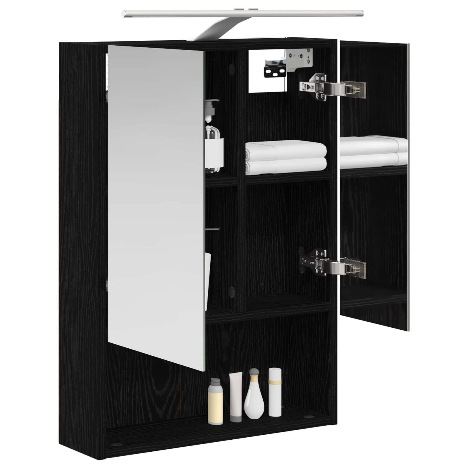 vidaXL Szafka z lustrem do łazienki Czarny Dąb 50 x 14,5 x 70 cm