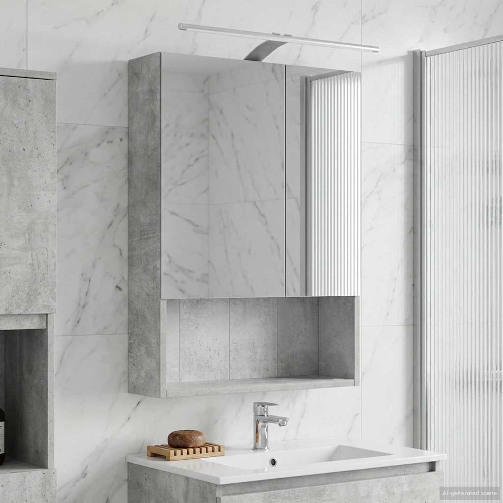 vidaXL Szafka z lustrem do łazienki Betonowy szary 50 x 14,5 x 70 cm