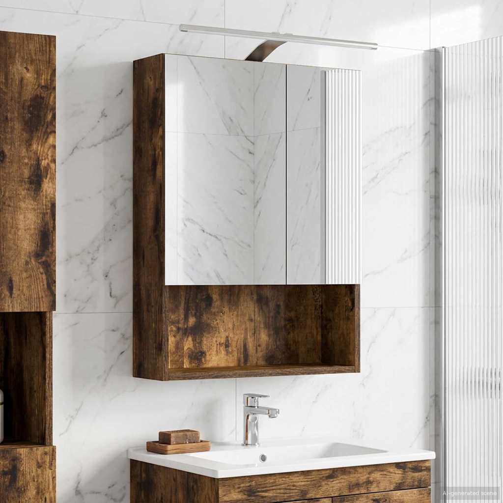 vidaXL Szafka z lustrem do łazienki Dąb wędzony 50 x 14,5 x 70 cm