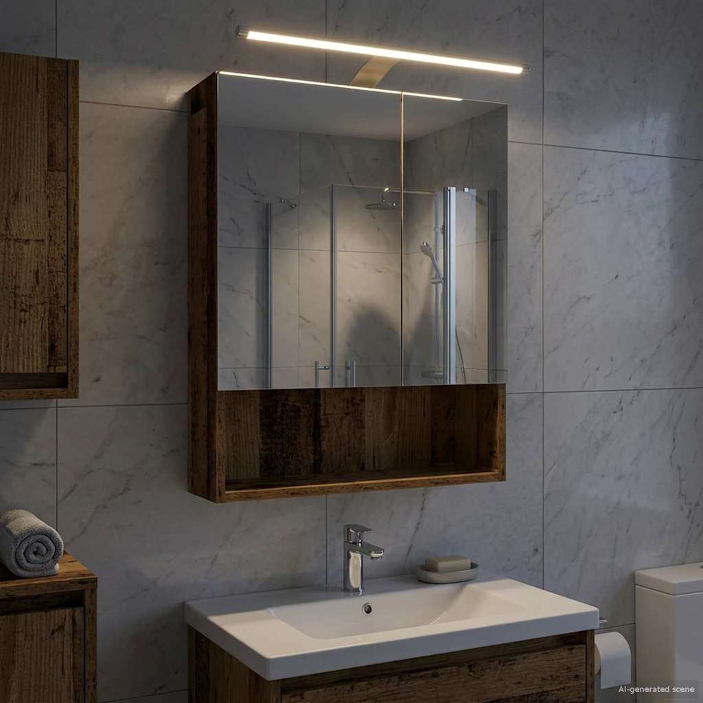 vidaXL Szafka z lustrem do łazienki Stare drewno 50 x 14,5 x 70 cm