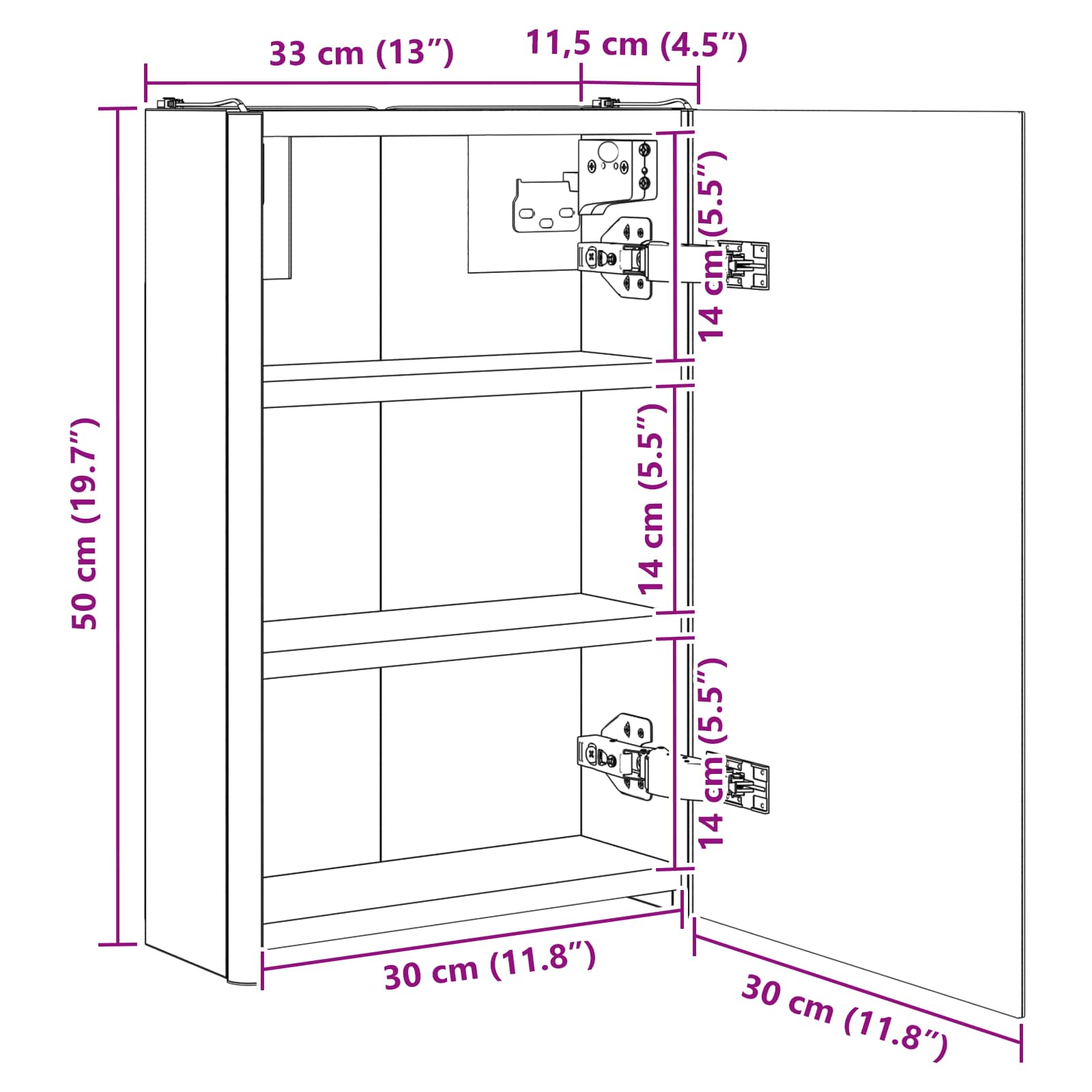 vidaXL Szafka z lustrem do łazienki Betonowy szary 33 x 11,5 x 50 cm