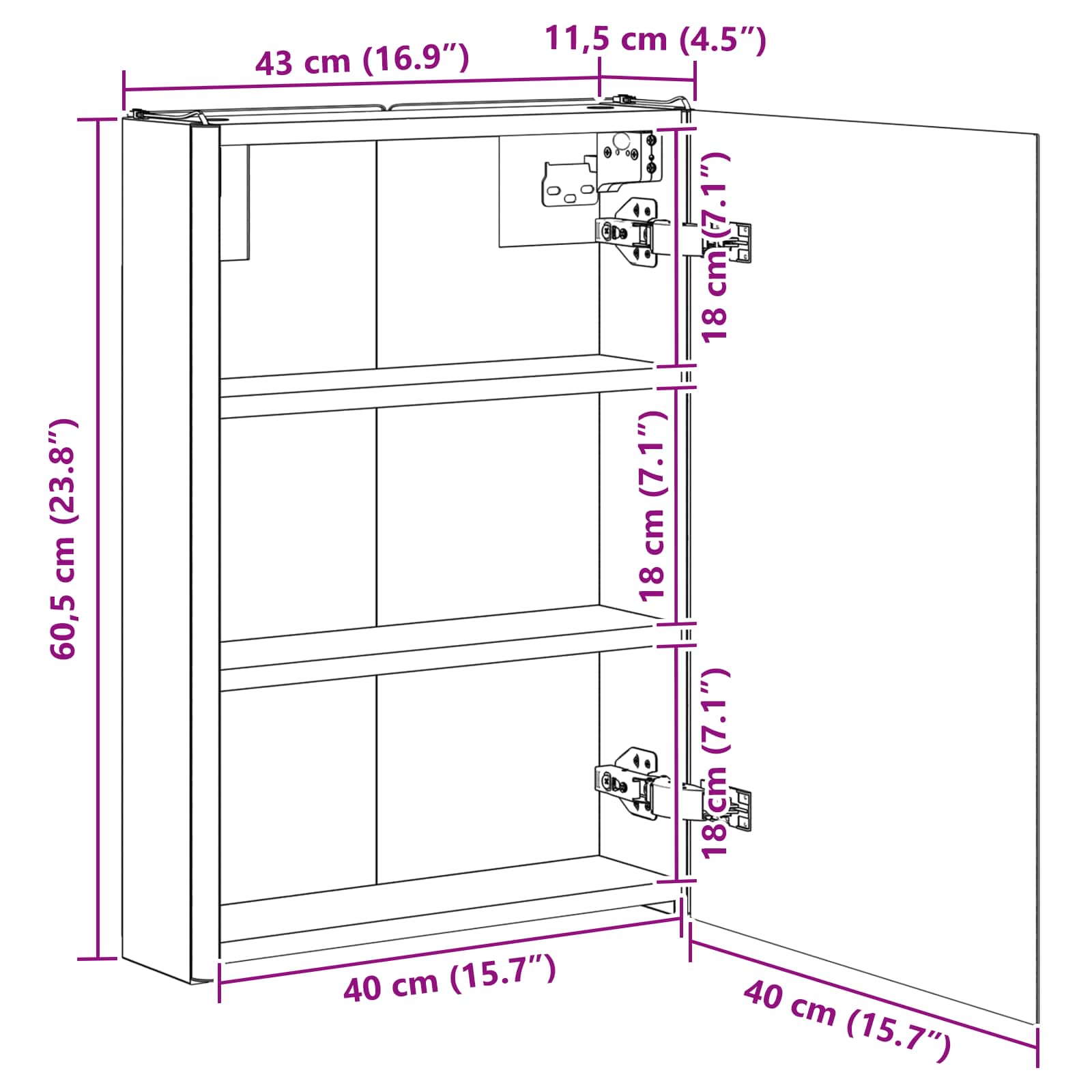 vidaXL Szafka z lustrem do łazienki Betonowy szary 43 x 11,5 x 60,5 cm