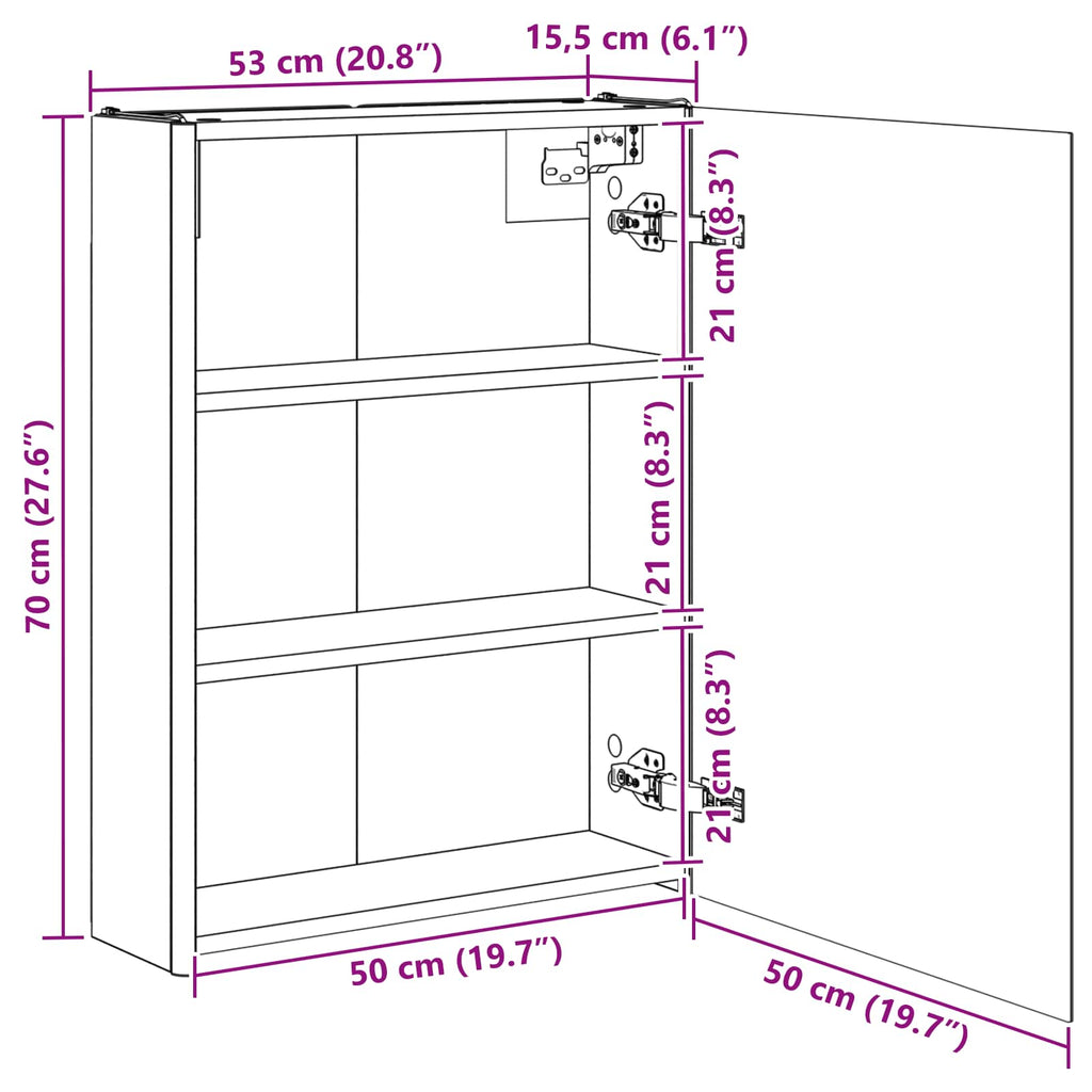 vidaXL Szafka z lustrem do łazienki Szary Sonoma 53,5 x 15,5 x 70 cm