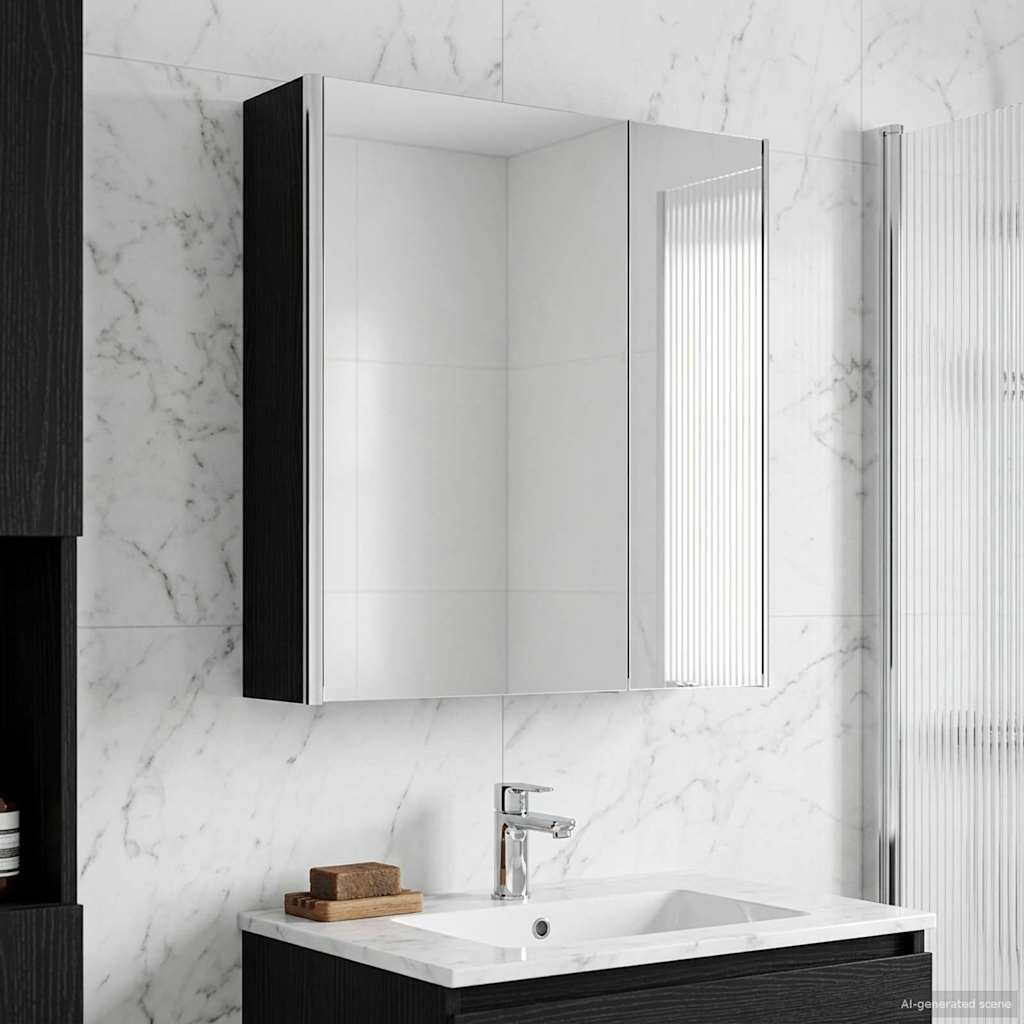 vidaXL Szafka z lustrem do łazienki Czarny Dąb 63,5 x 15,5 x 70 cm