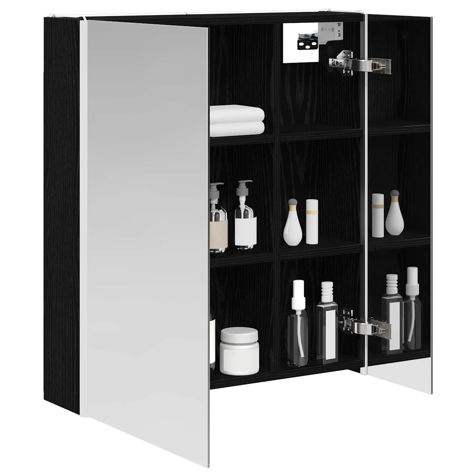 vidaXL Szafka z lustrem do łazienki Czarny Dąb 63,5 x 15,5 x 70 cm