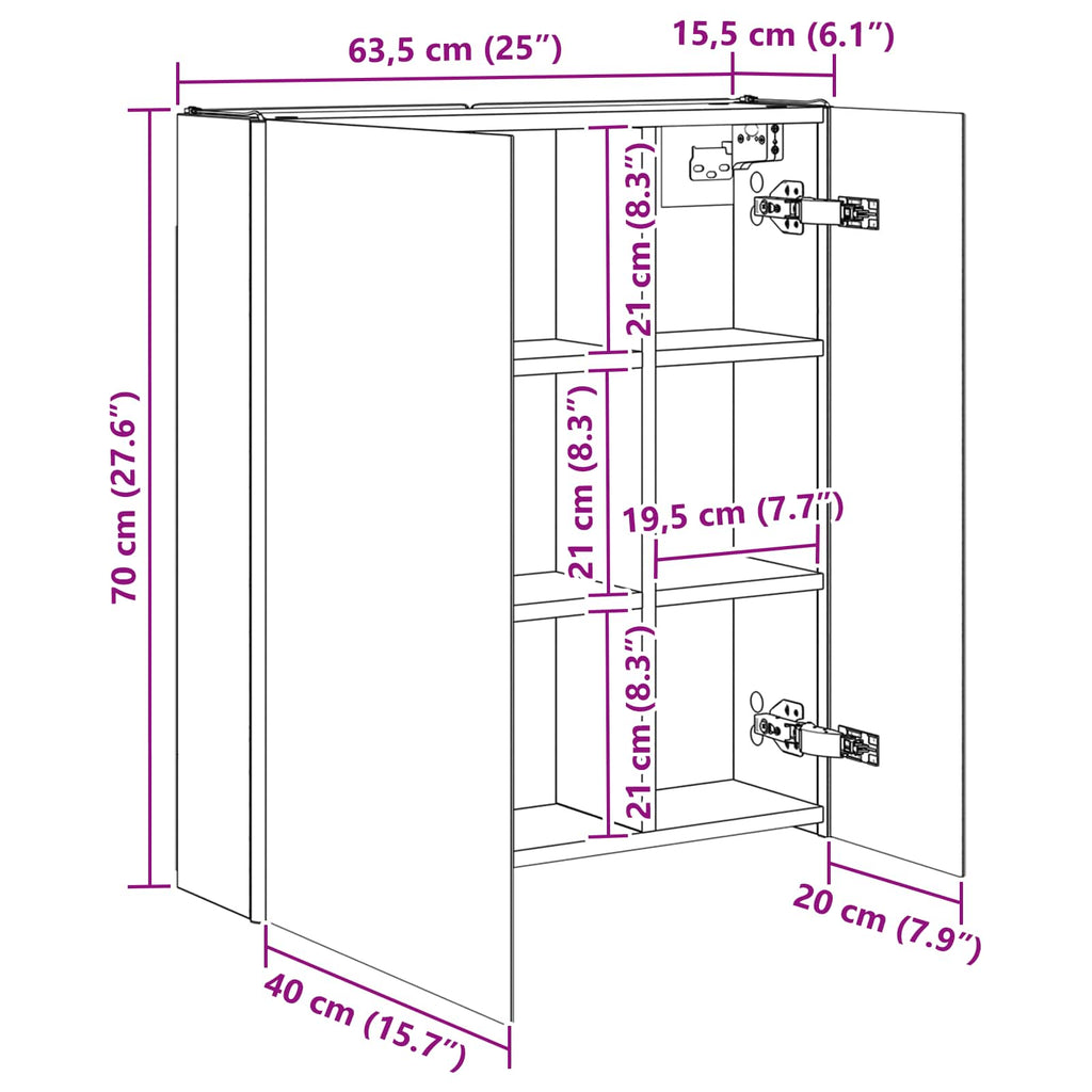vidaXL Szafka z lustrem do łazienki Betonowy szary 63,5 x 15,5 x 70 cm