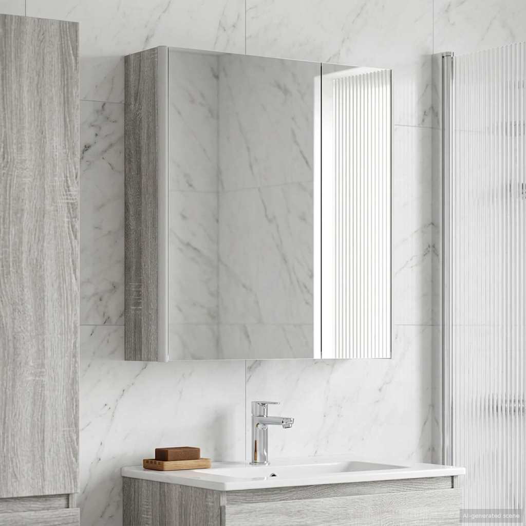 vidaXL Szafka z lustrem do łazienki Szary Sonoma 63,5 x 15,5 x 70 cm