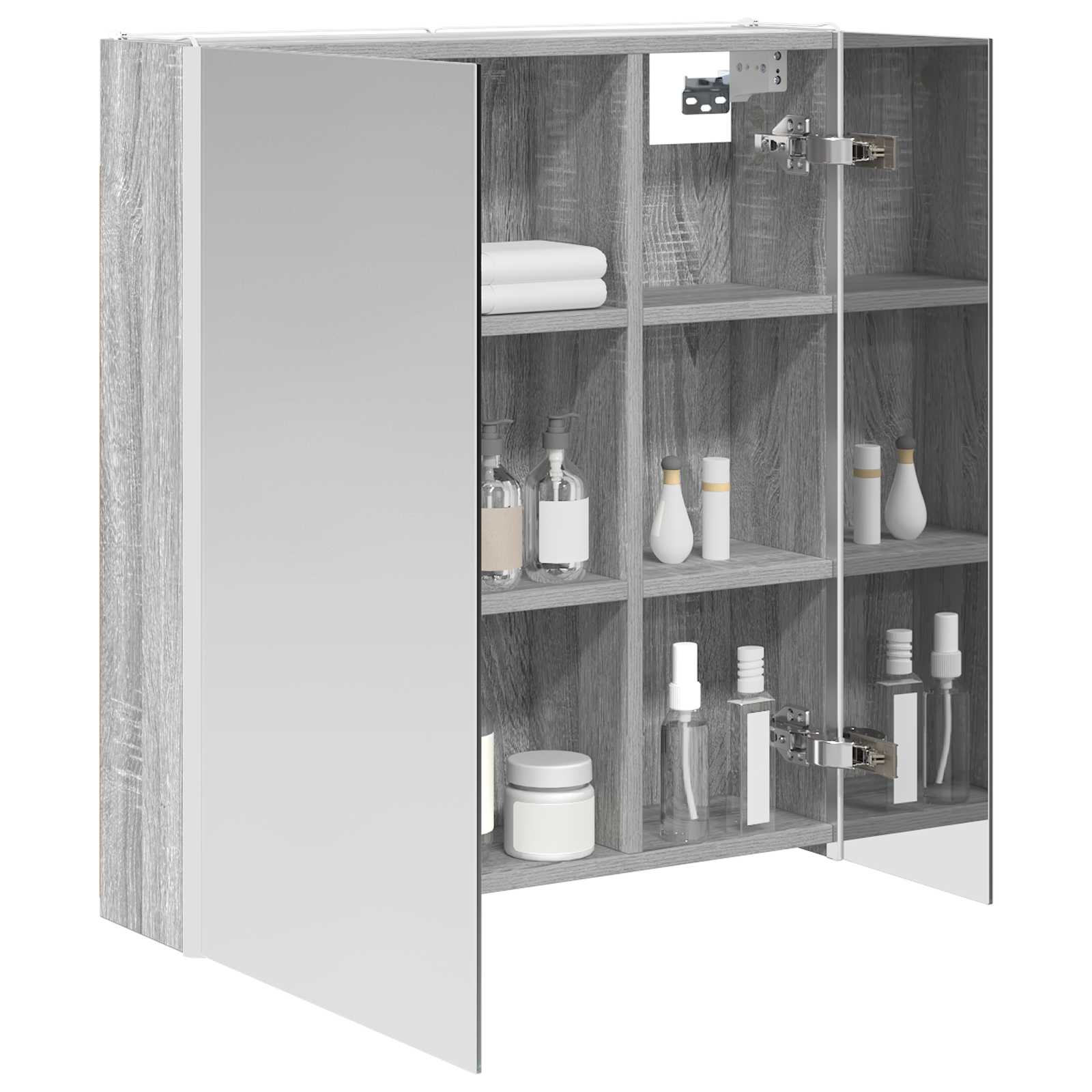 vidaXL Szafka z lustrem do łazienki Szary Sonoma 63,5 x 15,5 x 70 cm