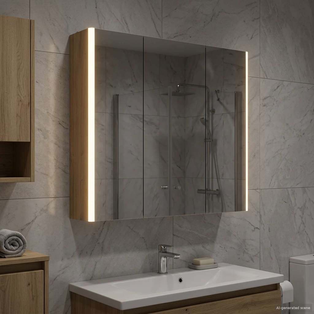 vidaXL Szafka z lustrem do łazienki Ze LED Lights Dąb rzemieślniczy