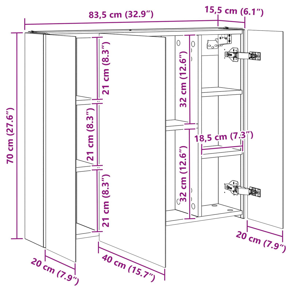 vidaXL Szafka z lustrem do łazienki Betonowy szary 83,5 x 15,5 x 70 cm