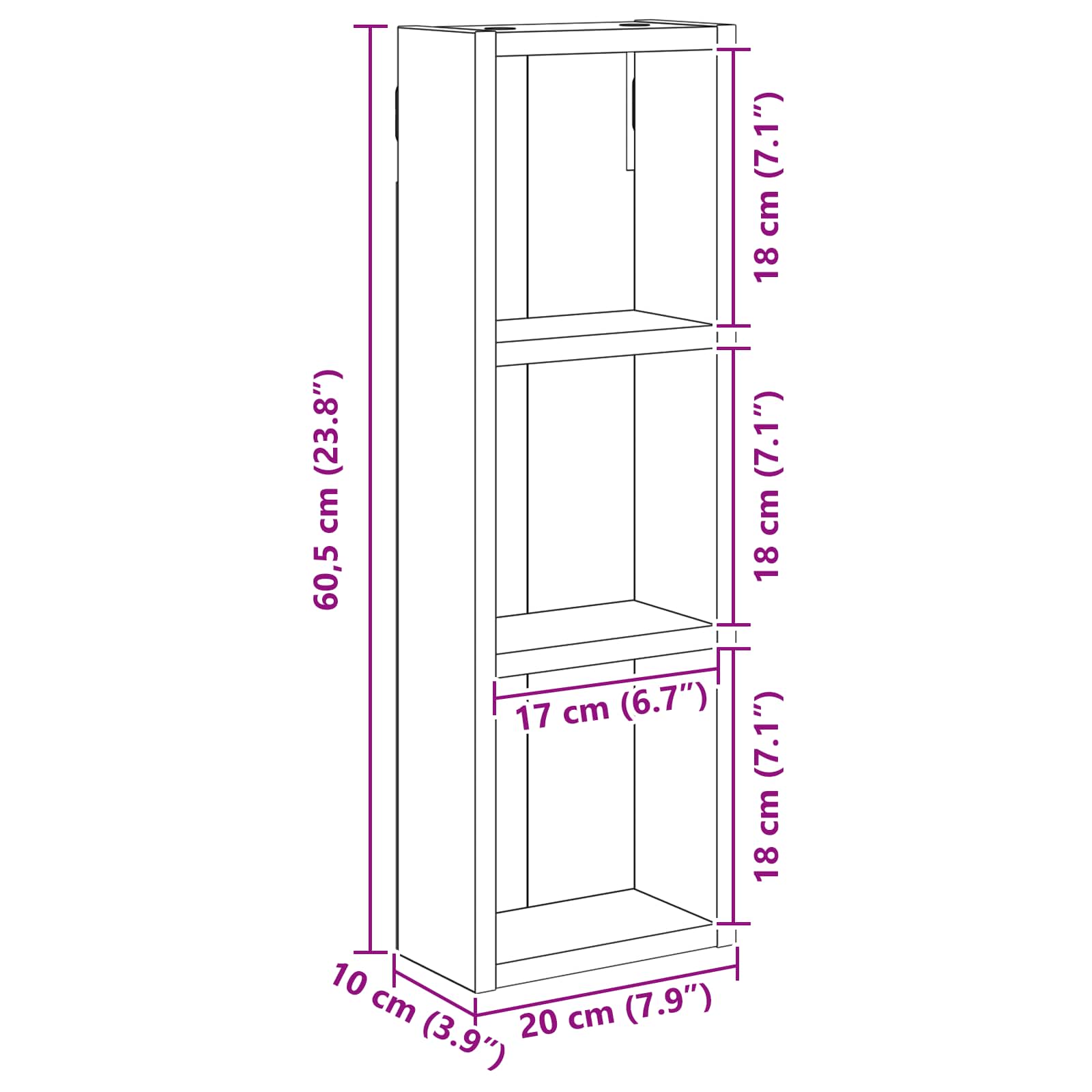 vidaXL Szafka ścienna łazienkowa z półką Dąb Wędzony 20 x 10 x 60,5 cm