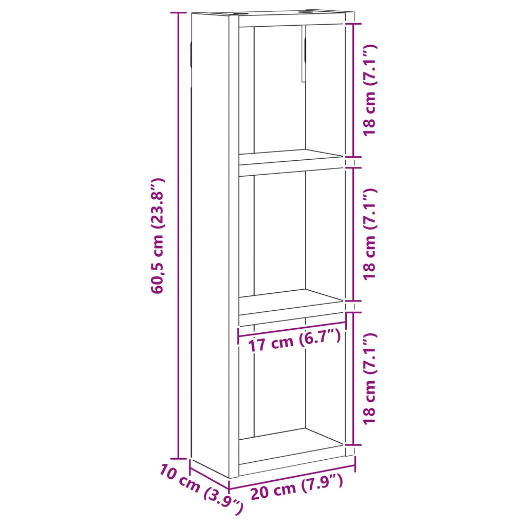vidaXL Szafka ścienna łazienkowa Szary Sonoma 20 x 10 x 60,5 cm
