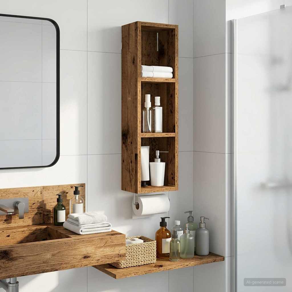 vidaXL Szafka ścienna łazienkowa z półką Stare drewno 20 x 14 x 70 cm