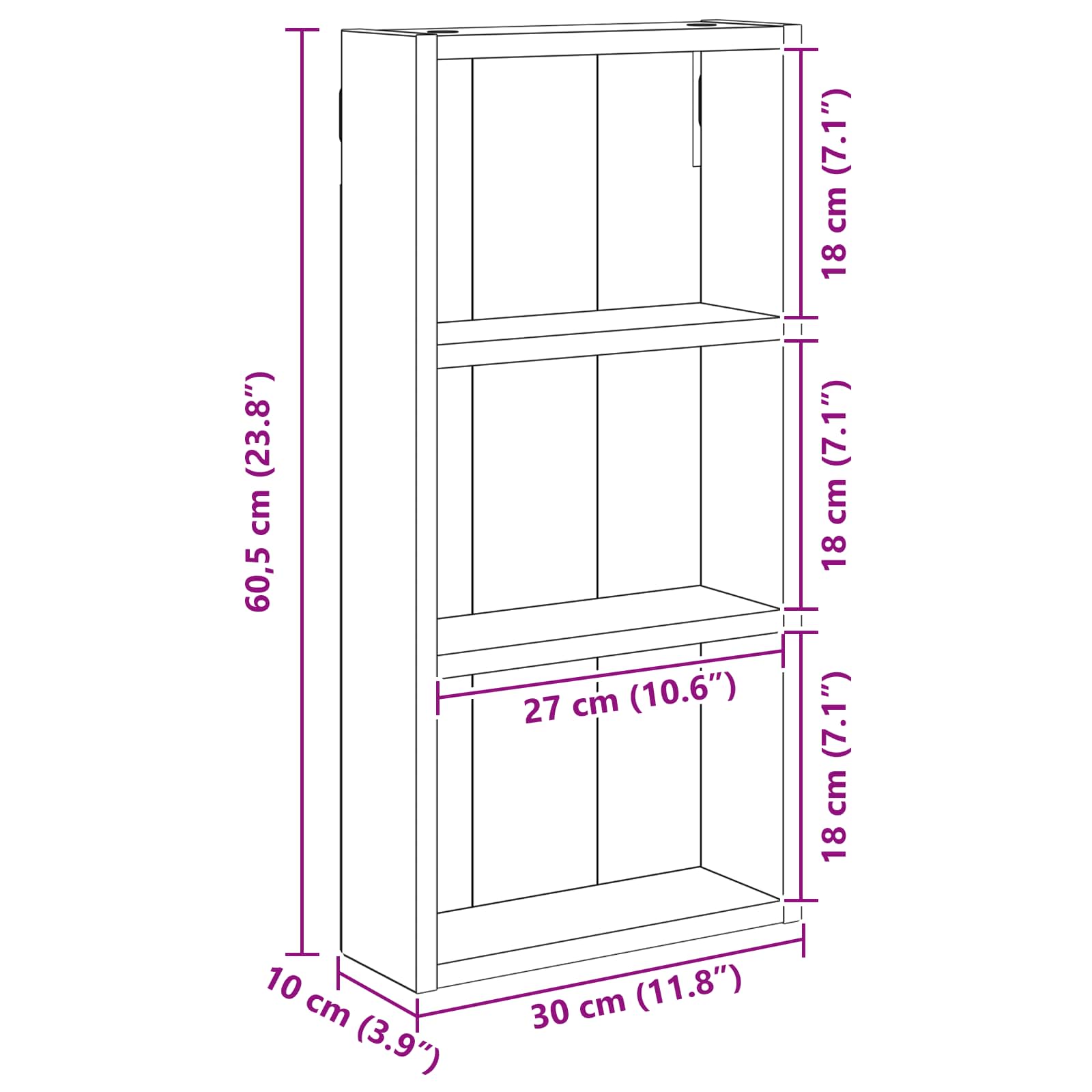 vidaXL Szafka ścienna łazienkowa Betonowy Szary 30 x 10 x 60,5 cm