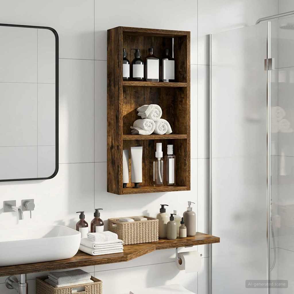 vidaXL Szafka ścienna łazienkowa z półką Dąb Wędzony 30 x 10 x 60,5 cm