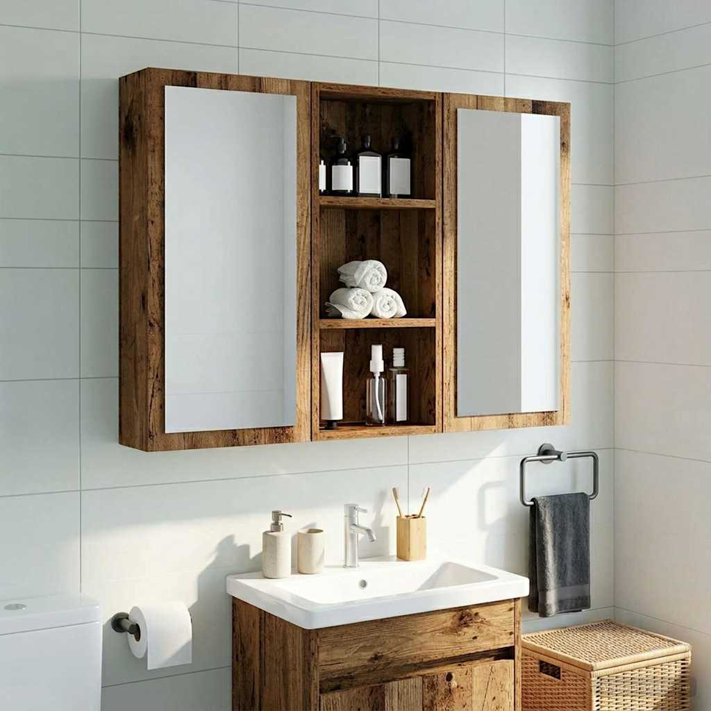 vidaXL Szafka ścienna łazienkowa z półką Stare drewno 30 x 14 x 70 cm
