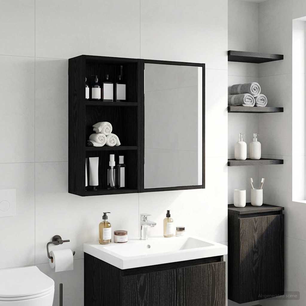 vidaXL Szafka ścienna łazienkowa z półką Czarny Dąb 30 x 16 x 62,5 cm